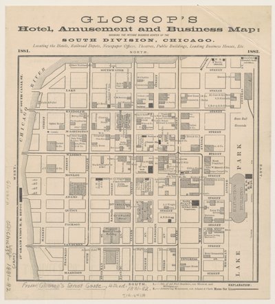 Glossops Hotel, Vergnügungs- und Geschäftsplan, ca. 1881-82 von American School